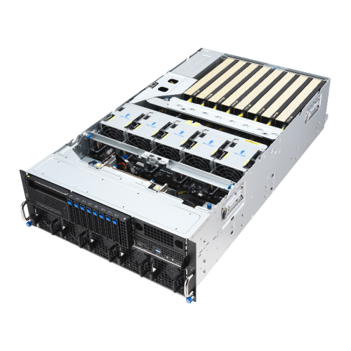 Серверная платформа/ ASUS ESC8000A-E13P, 4U, 2x  SP5 (LGA 6096),24x DDR5 6400, 8x 2.5'' hsb NVME, up to 14x PCIe*, 2x M.2 22110 NVME, 1x 2-port 10Gbe RJ-45 Intel 710 LAN, up to 8 dual-slot GPUs, 3+1 3200W