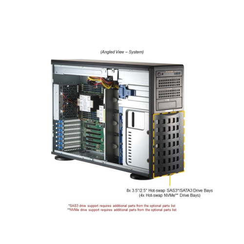 Серверная платформа/ SYS-741P-TRT (bundle4): 4U(Tower) /  2x LGA-4677 / 16x DDR5 RDIMM / 8x3.5 SATA/SAS*/NVME* /  4x PCIe 5.0 x16 FHFL / 2x PCIe 5.0 x8 FHFL / 2x PCIe 4.0 x2 NVMe M.2 / 2-Port 10GbE RJ45 / TPM / 2x 1200W Power
