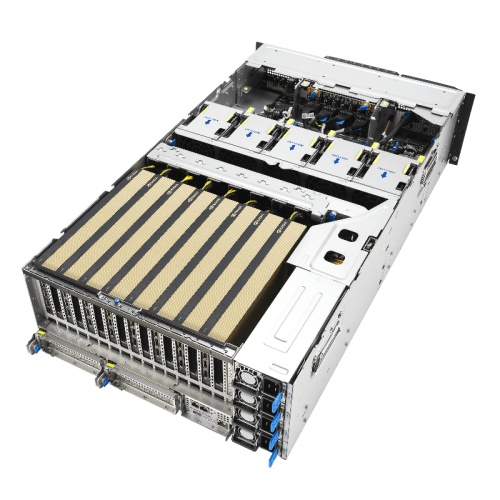 Серверная платформа/ ASUS ESC8000A-E13P, 4U, 2x  SP5 (LGA 6096),24x DDR5 6400, 8x 2.5'' hsb NVME, up to 14x PCIe*, 2x M.2 22110 NVME, 1x 2-port 10Gbe RJ-45 Intel 710 LAN, up to 8 dual-slot GPUs, 3+1 3200W