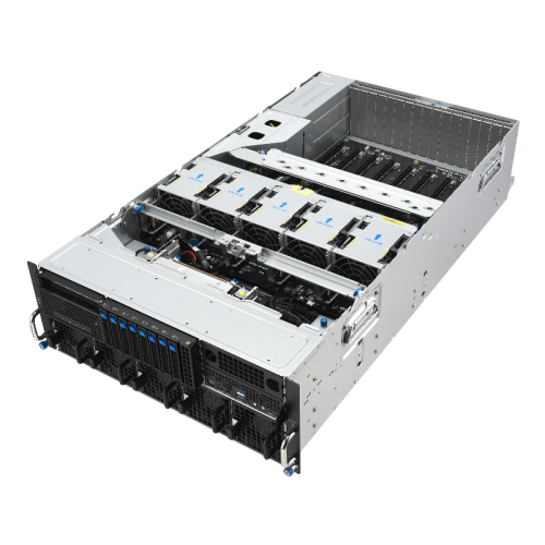 Серверная платформа/ ASUS ESC8000A-E13P, 4U, 2x  SP5 (LGA 6096),24x DDR5 6400, 8x 2.5'' hsb NVME, up to 14x PCIe*, 2x M.2 22110 NVME, 1x 2-port 10Gbe RJ-45 Intel 710 LAN, up to 8 dual-slot GPUs, 3+1 3200W