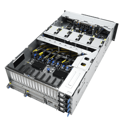 Серверная платформа/ ASUS ESC8000A-E13P, 4U, 2x  SP5 (LGA 6096),24x DDR5 6400, 8x 2.5'' hsb NVME, up to 14x PCIe*, 2x M.2 22110 NVME, 1x 2-port 10Gbe RJ-45 Intel 710 LAN, up to 8 dual-slot GPUs, 3+1 3200W