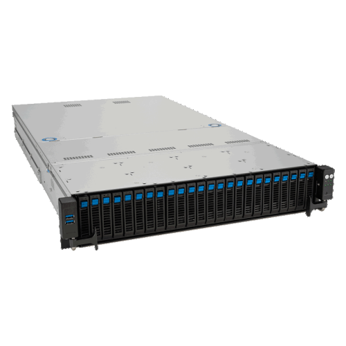 Серверная платформа/ ASUS RS521A-E12-RS24U, 2U, 1xSP5 (LGA 6096) 360W, 24x DDR5 6400, 24x 2.5'' (16 NVME+8 SAS/SATA) + 2x SATA rear, 2x M.2 22110 NVME, Up to 5 PCIe Gen5  + 1x OCP 3.0 x16, 1 x 2-Port 1GbE LAN, up to 4 single-slot or 2 double-slot GPU, 1+1