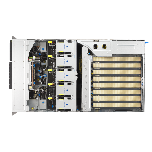 Серверная платформа/ ASUS ESC8000A-E13P, 4U, 2x  SP5 (LGA 6096),24x DDR5 6400, 8x 2.5'' hsb NVME, up to 14x PCIe*, 2x M.2 22110 NVME, 1x 2-port 10Gbe RJ-45 Intel 710 LAN, up to 8 dual-slot GPUs, 3+1 3200W