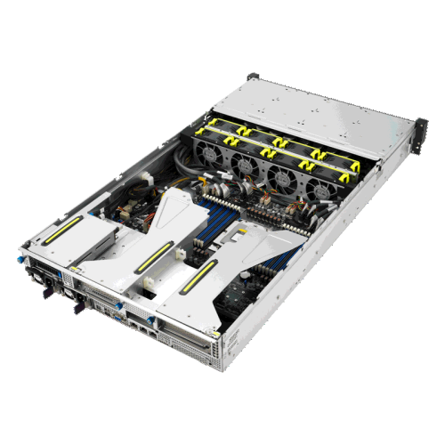 Серверная платформа/ ASUS RS521A-E12-RS24U, 2U, 1xSP5 (LGA 6096) 360W, 24x DDR5 6400, 24x 2.5'' (16 NVME+8 SAS/SATA) + 2x SATA rear, 2x M.2 22110 NVME, Up to 5 PCIe Gen5  + 1x OCP 3.0 x16, 1 x 2-Port 1GbE LAN, up to 4 single-slot or 2 double-slot GPU, 1+1