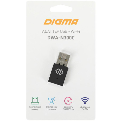 Сетевой адаптер Wi-Fi Digma DWA-N300C N300 USB 2.0 (ант.внутр.) 1ант.