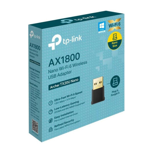 Сетевой адаптер Wi-Fi TP-Link Archer TX20U Nano AX1800 USB 2.0 (ант.внутр.) 2ант.