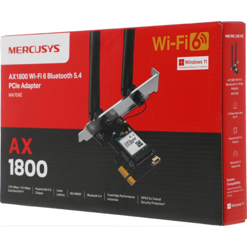 Сетевой адаптер Wi-Fi + Bluetooth Mercusys MA70XE AX1800 PCI Express (ант.внеш.несъем.) 2ант.