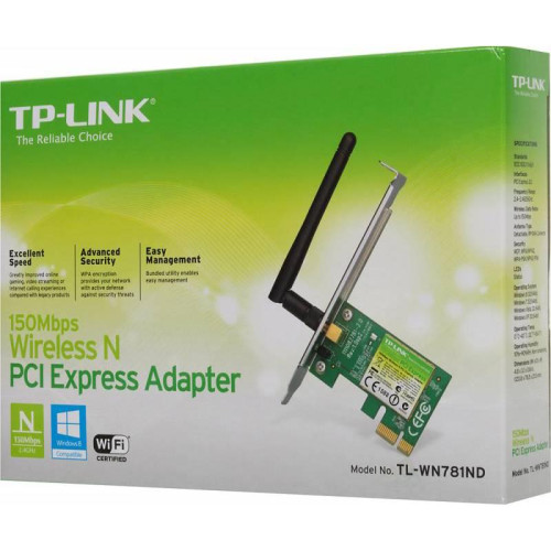 Сетевой адаптер Wi-Fi TP-Link TL-WN781ND N150 PCI Express (ант.внеш.съем) 1ант.