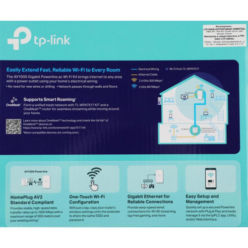 Сетевой адаптер Powerline TP-Link TL-WPA7517 KIT AV1000 Gigabit Ethernet (упак.:2шт)