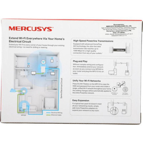 Сетевой адаптер Powerline Mercusys MP510 KIT AV1000 Gigabit Ethernet (ант.внеш.несъем.) 2ант. (упак.:2шт) Сетевой адаптер Powerline Mercusys MP510 KIT AV1000 Gigabit Ethernet (ант.внеш.несъем.) 2ант. (упак.:2шт)