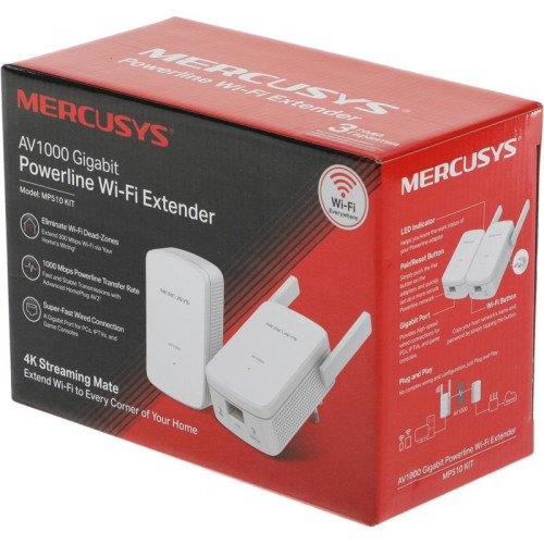Сетевой адаптер Powerline Mercusys MP510 KIT AV1000 Gigabit Ethernet (ант.внеш.несъем.) 2ант. (упак.:2шт) Сетевой адаптер Powerline Mercusys MP510 KIT AV1000 Gigabit Ethernet (ант.внеш.несъем.) 2ант. (упак.:2шт)