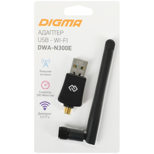 Сетевой адаптер Wi-Fi Digma DWA-N300E N300 USB 2.0 (ант.внеш.съем) 1ант.