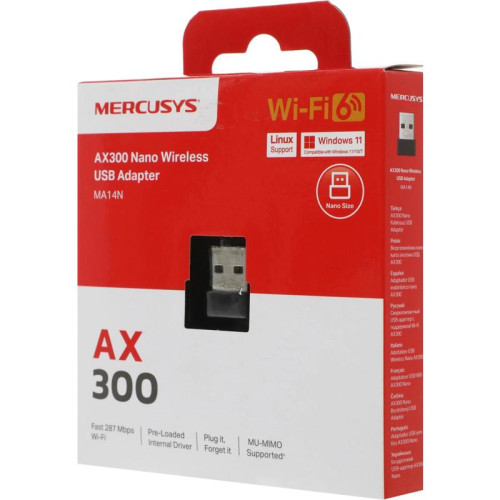 Сетевой адаптер Wi-Fi Mercusys MA14N АХ300 USB 2.0 (ант.внутр.) 1ант.