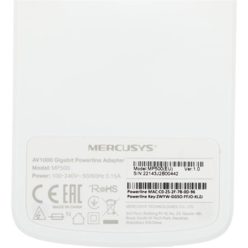Сетевой адаптер Powerline Mercusys MP510 KIT AV1000 Gigabit Ethernet (ант.внеш.несъем.) 2ант. (упак.:2шт) Сетевой адаптер Powerline Mercusys MP510 KIT AV1000 Gigabit Ethernet (ант.внеш.несъем.) 2ант. (упак.:2шт)