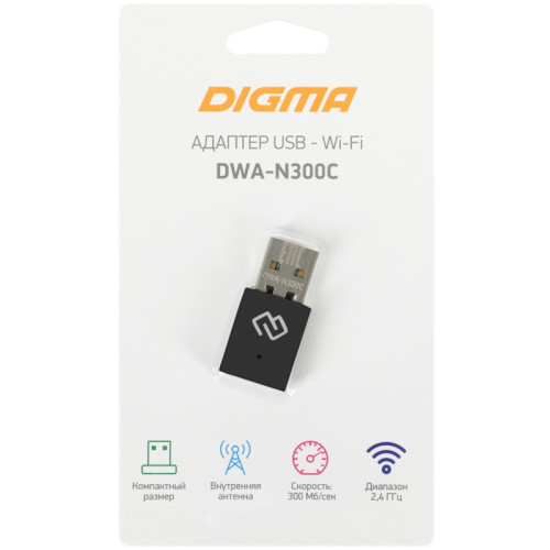 Сетевой адаптер Wi-Fi Digma DWA-N300C N300 USB 2.0 (ант.внутр.) 1ант.