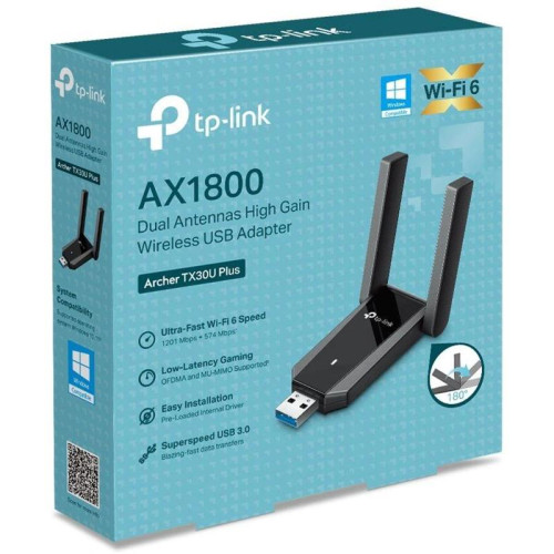 Сетевой адаптер Wi-Fi TP-Link Archer TX30U Plus AX1800 USB 3.0 (ант.внеш.несъем.) 2ант.