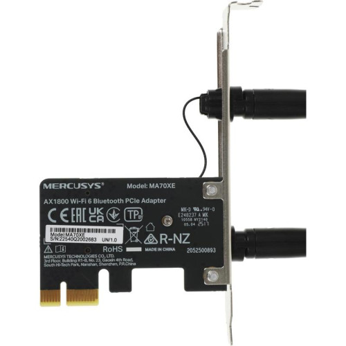 Сетевой адаптер Wi-Fi + Bluetooth Mercusys MA70XE AX1800 PCI Express (ант.внеш.несъем.) 2ант.