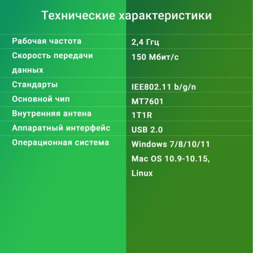 Сетевой адаптер Wi-Fi Digma DWA-N150C N150 USB 2.0 (ант.внутр.) 1ант.