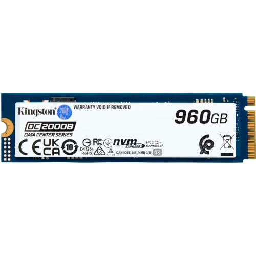Твердотельный накопитель/ Kingston SSD DC2000B 960GB, M.2 22x80mm, NVMe, PCIe Gen 4x4, 3D TLC, R/W 7000/1300MB/s, IOPs 540 000/47 000, TBW 700, DWPD 0.4 (12 мес)