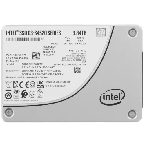 Твердотельный накопитель/ Intel SSD D3-S4520 Series, 3.84TB, 2.5 Твердотельный накопитель/ Intel SSD D3-S4520 Series, 3.84TB, 2.5