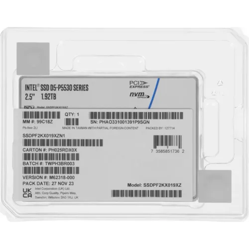 Твердотельный накопитель/ Intel SSD D5-P5530 Series (1.92TB, 2.5in PCIe 4.0 x4, TLC) Твердотельный накопитель/ Intel SSD D5-P5530 Series (1.92TB, 2.5in PCIe 4.0 x4, TLC)