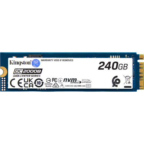 Твердотельный накопитель/ Kingston SSD DC2000B 240GB, M.2 22x80mm, NVMe, PCIe Gen 4x4, 3D TLC, R/W 4500/400MB/s, IOPs 260 000/18 000, TBW 175, DWPD 0.4 No Heatsink) (12 мес)