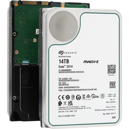 Жесткий диск/ HDD Seagate SAS 14Tb  Exos X16 7200 256Mb OFFICIAL RECERTIFIED 1 year warranty (Only HBA + software RAID) (replacement ST14000NM004J, ST14000NM002G, MG09SCA14TE, ST12000NM004J, ST12000NM002G)