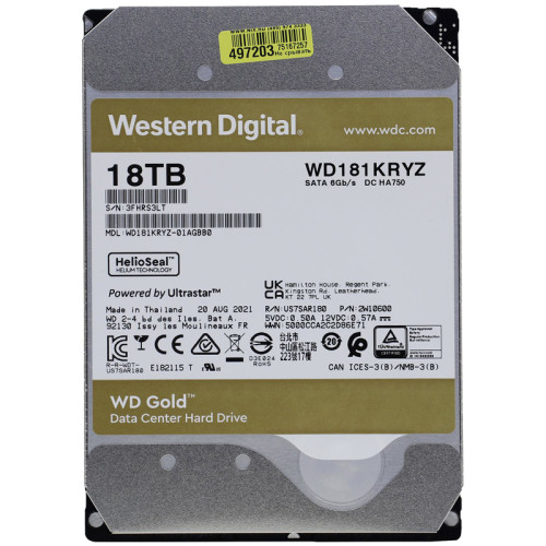 Серверный HDD WD SATA3 18Tb Gold 7200 512mb  [WD181KRYZ]