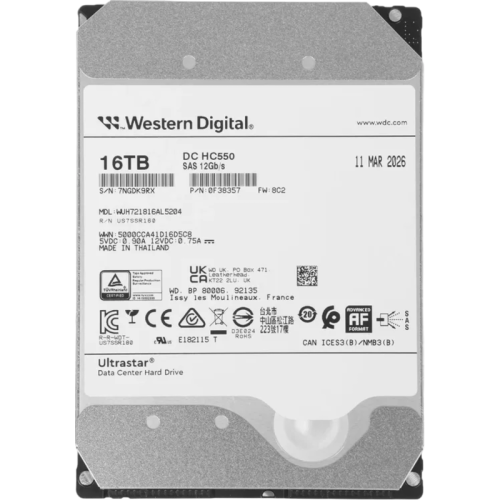 Жесткий диск WD SAS 3.0 16Tb 0F38357 WUH721816AL5204 Ultrastar DC HC550 (7200rpm) 512Mb 3.5