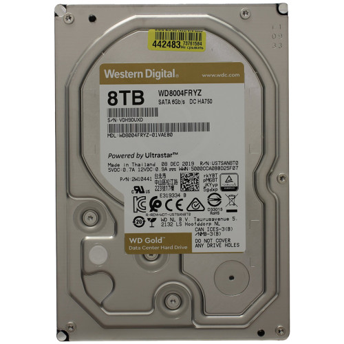 Жесткий диск/ HDD WD SATA3 8Tb Gold 7200 256mb  1 year warranty