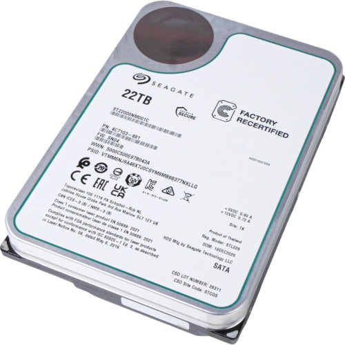 Жесткий диск/ HDD Seagate SATA3 22Tb Exos X22 7200 512Mb OFFICIAL RECERTIFIED 1 year warranty Жесткий диск/ HDD Seagate SATA3 22Tb Exos X22 7200 512Mb OFFICIAL RECERTIFIED 1 year warranty