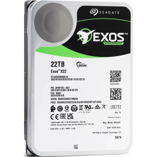 Жесткий диск/ HDD Seagate SATA3 22Tb Exos X22 7200 512Mb  1 year warranty (replacement WUH722222ALE6L4, WD221KRYZ)