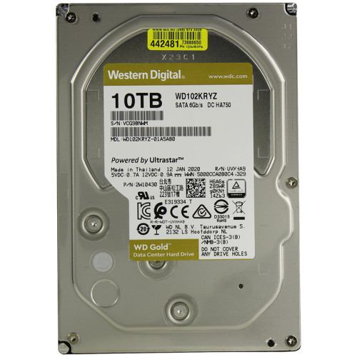 Жесткий диск/ HDD WD SATA3 10Tb Gold 7200 256mb  1 year warranty