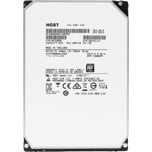 Жесткий диск/ RECERTIFIED HDD HGST SATA Server 8Tb Ultrastar 7200 6Gb/s 128MB 0F23668 1 year warranty (replacement WUS721210BLE6L4, WUS721208BLE604, HUS728T8TALE6L4, MG08ADA800E, MG10ADA800E, ST8000NM017B) RECERTIFIED
