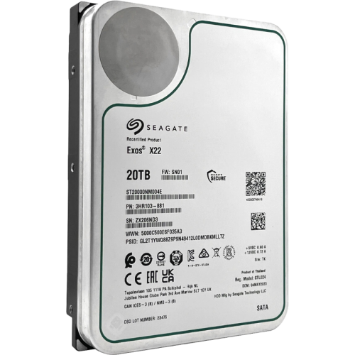 Жесткий диск/ HDD Seagate SATA3 20Tb Exos X20 7200 RPM 512Mb OFFICIAL RECERTIFIED 1 year warranty (replacement ST20000NM007D, ST20000NM002H)