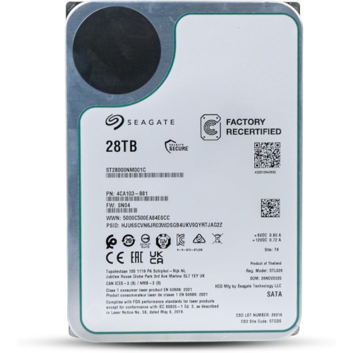 Жесткий диск/ HDD Seagate SATA 28Tb 7200 Exos 6Gb/s 512Mb OFFICIAL RECERTIFIED MTBF - 2.5M hrs 1 year warranty (replacement ST26000NM000C, ST28000NM003K, ST28000NM000C) Жесткий диск/ HDD Seagate SATA 28Tb 7200 Exos 6Gb/s 512Mb OFFICIAL RECERTIFIED MTBF - 2.5M hrs 1 year warranty (replacement ST26000NM000C, ST28000NM003K, ST28000NM000C)