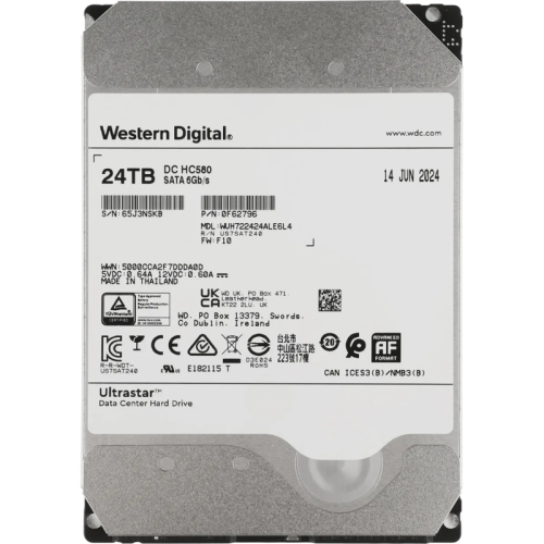 Жесткий диск WD SATA-III 24TB WUH722424ALE6L4 Server Ultrastar DC HC580 (7200rpm) 512Mb 3.5