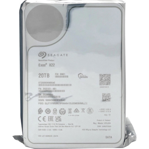 Жесткий диск/ HDD Seagate SATA3 20Tb Exos X20 7200 RPM 512Mb OFFICIAL RECERTIFIED 1 year warranty (replacement ST20000NM007D, ST20000NM002H)