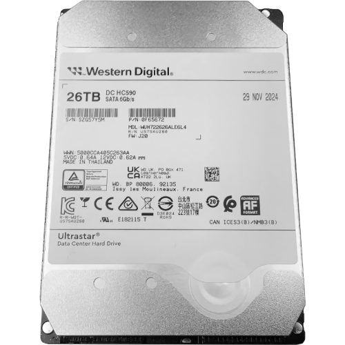 Жесткий диск/ HDD WD SATA3 Server 26Tb Ultrastar DC HC590 7200 6Gb/s 512MB 1 year warranty