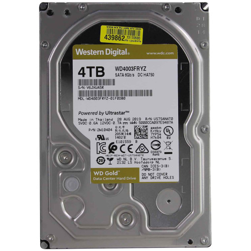 Жесткий диск/ HDD WD SATA3 4Tb Gold 7200 256mb  1 year warranty