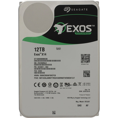 Жесткий диск/ HDD Seagate SAS 12Tb Enterprise Capacity Exos X14 12Gb/s 7200 256Mb (clean pulled) 1 year warranty