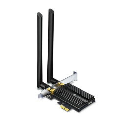 Сетевой адаптер TP-LINK Archer TX50E 11AX 3000 Мбит/с двухдиапазонный PCI-E адаптер, до 2402 Мбит/c на 5 ГГц и до 574 Мбит/c на 2,4 ГГц, поддержка Bluetooth 5.0 и шифрования WPA2, две съёмные внешние антенны, (052867)