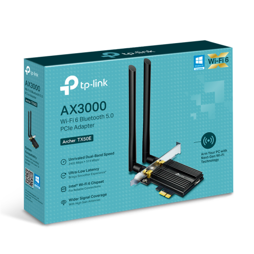 Сетевой адаптер/ 11AX 3000Mbps dual-band PCI-E adapter, 2402Mbps at 5G and 574Mbps at 2.4G, support Bluetooth 5.0, WPA2 encryption, two external Antennas.