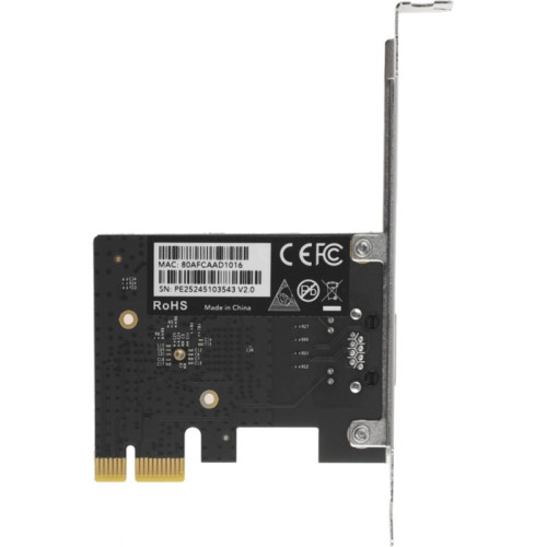Адаптер PCI-E/ 2.5Gbps PCI Express Adapter, Realtek Chipset, 2.5G/1000M/100M/10M Auto Adaptive,  IEEE802.3ad,  IEEE802.3az, IEEE802.1Q, IEEE802.1p, IEEE 802.3x Flow Control, IEEE802.3z, IEEE802.2,Jumbo Frame, Compatiable with Windows, Windows Server 2003,
