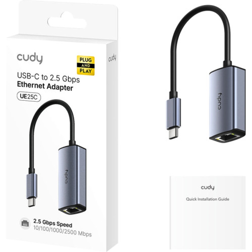 Адаптер/ Aluminum Portable USB-C to 2.5G Ethernet Adapter, Compatible with Laptop, MacBook, Surface, PC with Windows, XP, Mac/Linux and more