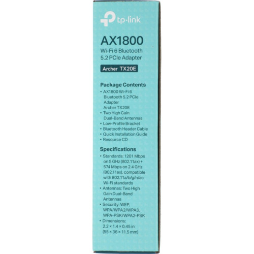 Сетевой адаптер TP-LINK Archer TX20E AX1800 Dual Band Wi-Fi 6 Bluetooth PCI Express Adapter