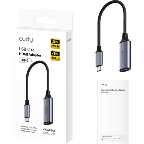 Адаптер USB-C — HDMI/ USB-C To 4K@60Hz HDMI adapter, Host: USB-C, 1 x HDMI 4K@60Hz, Aluminum alloy, compatible with MacBook, Mac Pro, Mac mini, iMac, Surface Pro, XPS, Flash Drive, Mobile HDD