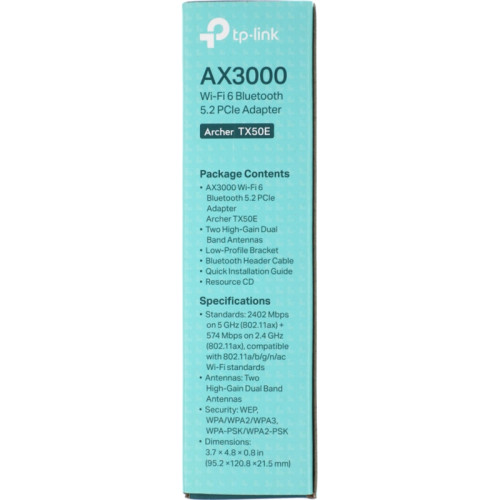Сетевой адаптер/ 11AX 3000Mbps dual-band PCI-E adapter, 2402Mbps at 5G and 574Mbps at 2.4G, support Bluetooth 5.0, WPA2 encryption, two external Antennas. Сетевой адаптер/ 11AX 3000Mbps dual-band PCI-E adapter, 2402Mbps at 5G and 574Mbps at 2.4G, support Bluetooth 5.0, WPA2 encryption, two external Antennas.