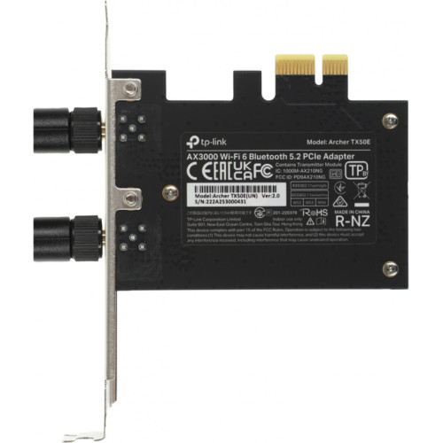 Сетевой адаптер/ 11AX 3000Mbps dual-band PCI-E adapter, 2402Mbps at 5G and 574Mbps at 2.4G, support Bluetooth 5.0, WPA2 encryption, two external Antennas. Сетевой адаптер/ 11AX 3000Mbps dual-band PCI-E adapter, 2402Mbps at 5G and 574Mbps at 2.4G, support Bluetooth 5.0, WPA2 encryption, two external Antennas.