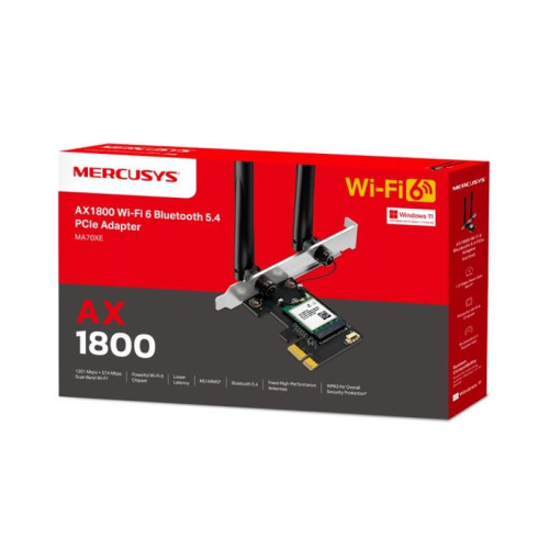 Сетевой адаптер Wi-Fi + Bluetooth Mercusys MA70XE AX1800 PCI Express (ант.внеш.несъем.) 2ант. Сетевой адаптер Wi-Fi + Bluetooth Mercusys MA70XE AX1800 PCI Express (ант.внеш.несъем.) 2ант.